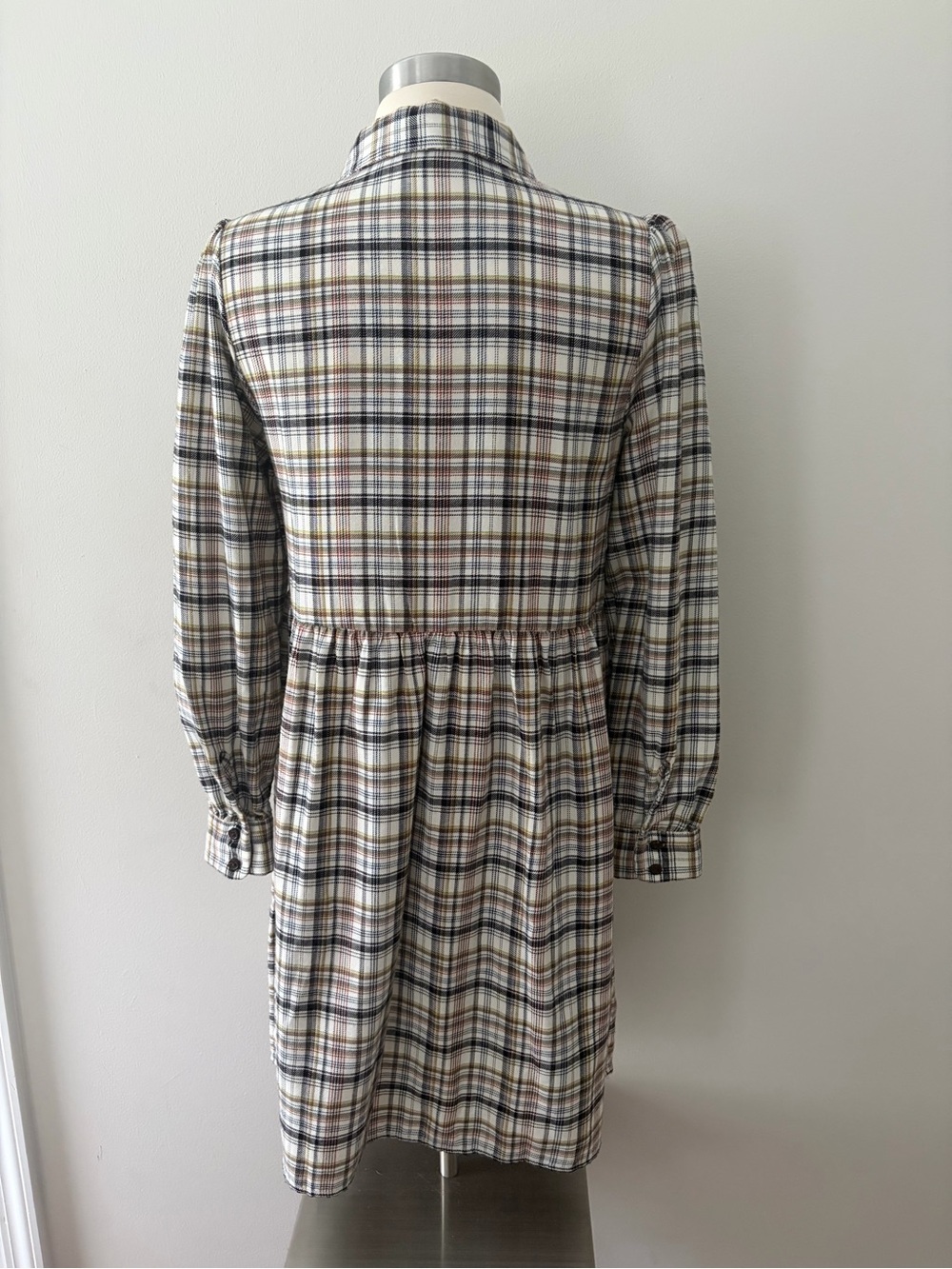 LOFT Plaid Button-Down Midi Babydoll Shirt Dress SP Dark Academia Preppy Fall - Picture 6 of 9